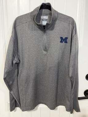 Section 101 Knights Apparel Michigan Wolverines Block M Heather Gray 1/4 Zip Pul